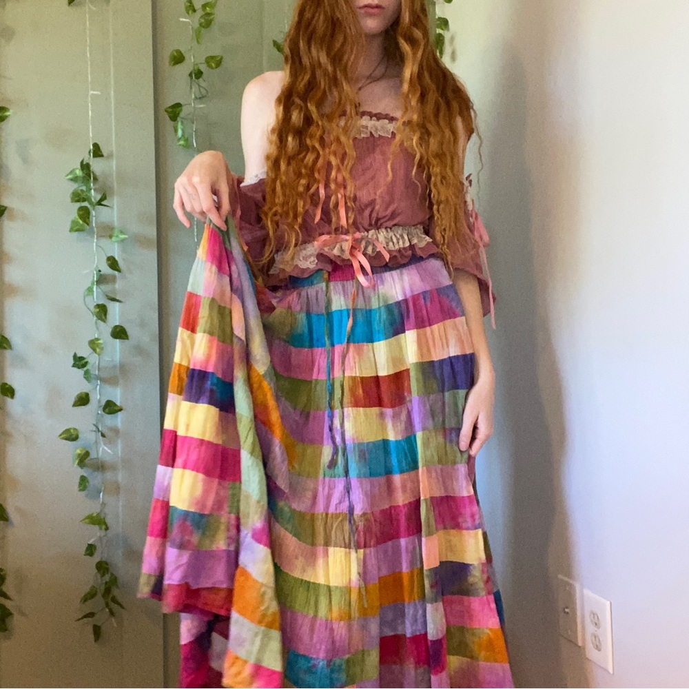 Long Rainbow Women’s Tye Dye Patchwork Skirt